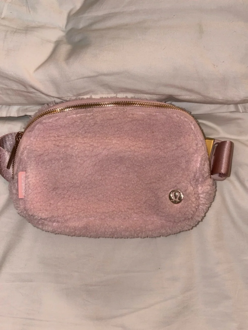 lululemon athletica Pink Sherpa Crossbody Belt Bag with Gold Hardware